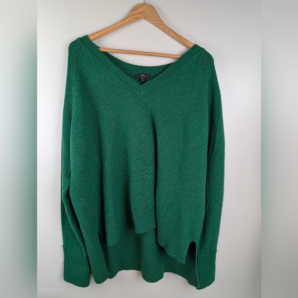J. Crew Women's Emerald Green High Low V-Neck Relaxed Merino Blend Sweater XXL - Picture 7 of 11